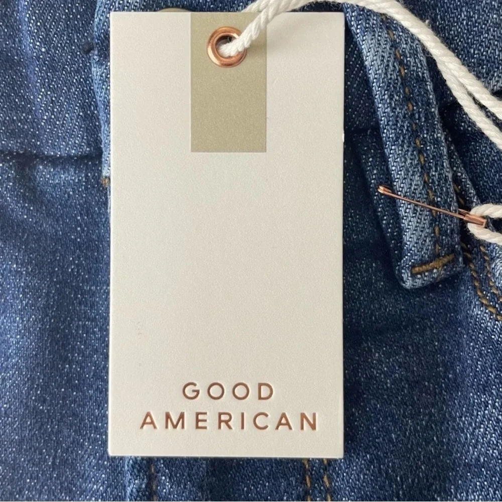 GOOD AMERICAN NWT GOOD CLASSIC 28” INSEAM RIPPED JEANS 0/25 HIGH RISE IN BLUE - Picture 6 of 14